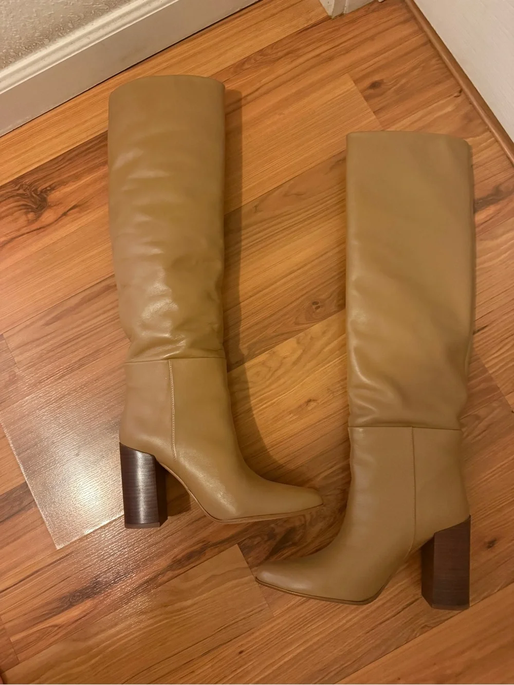 Zara Tan Over-the-Knee Leather Boots